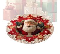 Christmas 3D Optical Illusion Floor Mat Round Washable Holiday Carpet 80x80 | Round Christmas Floor Mat With A 3D Optical Illusion Design Featuring Santa Reindeer And For Indoor Holiday Decoration