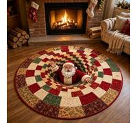 Christmas 3D Optical Illusion Rug, Santa Depth-Pattern Non-Slip Floor Mat | 24 In/60cm Round Decorative Area Carpet for Holiday Entryway Bedroom Living Room