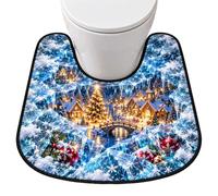 Christmas 3D Optical Illusion Toilet Mat, U-Shaped Diatomite 40x60cm Rug | Merry Christmas 3D Vortex Rug, Quick-Dry Stone Toilet Mat, Xmas Guest Bath Decor, Winter Holiday Gift,Fits Powder Room,Rental