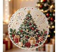 Christmas 3D Pearl Diamond Art Painting Suncatcher Kit, DIY Art Craft Decor | Xmas Pearls Beads Hanging Ornament,Pre-Assembled Metal Chain,Acrylic Board with Lace Edge,Window Wall Holiday Festive Decor