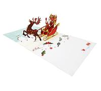 Christmas 3D Pop Up Card - Handmade Pop-Up Greeting Card with Xmas Tree, Santa, Robin & Nativity Designs - Holiday Card for Friends & Family (Santa Sleigh & Reindeer)