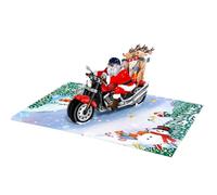 Christmas 3D Pop Up Card - Handmade Pop-Up Greeting Card with Xmas Tree, Santa, Robin & Nativity Designs - Holiday Card for Friends & Family (Santa Motorbike)