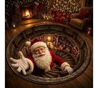 Christmas 3D Round Rug, Optical Illusion Magic Portal Area Mat 60cm | Warm velvet touch with anti-slip back. Instantly elevates small spaces with magical 3D depth for the festive season