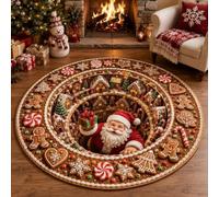 Christmas 3D Round Rug, Optical Illusion Magic Portal Area Mat 60cm | Warm velvet touch with anti-slip back. Instantly elevates small spaces with magical 3D depth for the festive season