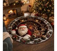 Christmas 3D Round Rug, Optical Illusion Magic Portal Area Mat 60cm | Warm velvet touch with anti-slip back. Instantly elevates small spaces with magical 3D depth for the festive season