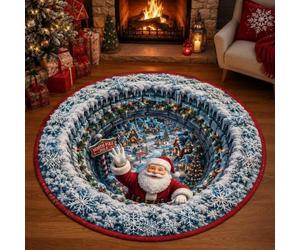 Christmas 3D Round Rug, Optical Illusion Magic Portal Area Mat 60cm | Warm velvet touch with anti-slip back. Instantly elevates small spaces with magical 3D depth for the festive season