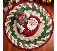 Christmas 3D Rug & Optical Illusion Rug,Round Anti-Slip Washable Santa Claus Quilted Mat,Christmas Decorative Rugs for Living Room,Kitchen & Outdoor Porch (#D,100cm/39.37in)