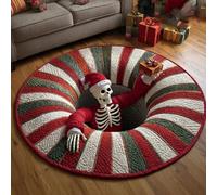 Christmas 3D Rug & Optical Illusion Rug,Round Anti-Slip Washable Santa Claus Quilted Mat,Christmas Decorative Rugs for Living Room,Kitchen & Outdoor Porch (#A,100cm/39.37in)