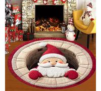 Christmas 3D Rug & Optical Illusion Rug,Round Anti-Slip Washable Santa Claus Quilted Mat,Christmas Decorative Rugs for Living Room,Kitchen & Outdoor Porch (#E,100cm/39.37in)
