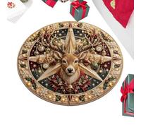 Christmas 3D Rug - Polyester 60x60 80x80 100x100 cm, Optical Illusion Deep | with Festive Reindeer Design and Non Slip Backing | Round Area Floor Mat | for Entryway Living Room and Holiday Decor