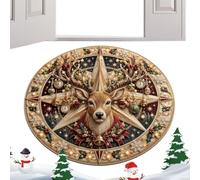 Christmas 3D Rug - Polyester 60x60 80x80 100x100 cm, Optical Illusion Deep | with Festive Reindeer Design and Non Slip Backing | Round Area Floor Mat | for Entryway Living Room and Holiday Decor