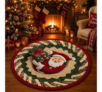 Christmas 3D Rug Round Optical Illusion Non-Slip Santa Holiday Floor Mat
