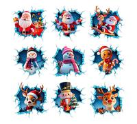 Christmas 3D Wall Stickers 9PCS Santa Claus Breaking Through The Wall Design Large 3D Santa Claus Wall Decals Holiday Xmas Break Through Walls Decor for Window Refrigerator Decoration