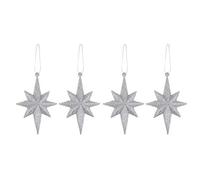 Christmas 4 Pack Hanging Glitter Starburst Stars Tree Decoration - Silver