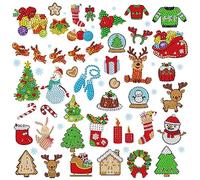 Christmas 40 Pcs Diamond Paintings Stickers by Number Snowflakes, 5D DIY Christmas Stickers for Diamond Paintings, Diamond Art Mosaic Stickers for Kids Adult Beginners Christmas Gifts