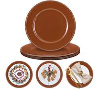 Christmas 6 Pack Charger Plates 13" Round with Beaded Plastic Charger Plates Elegant Reliable Reusable for Holiday Wedding Party Event Xmas Table Tabletop Dinner Setting Decoration(Brown,Gingerbread)