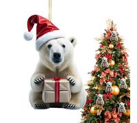 Christmas | 6 Pieces of Bear for the Tree | 2D Acrylic Christmas Decorations with Bear with Hat | for Winter Parties Celebrations Car Window Wall Family
