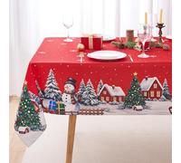 Christmas 60x102 Rectangle Tablecloth Winter Snowman Farmhouse Xmas Tablecloths - Oblong Polyester Snowflake Red Christmas Table Cover Washable Waterproof for Holiday Decoration Family Dining Party