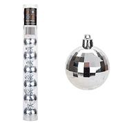 Christmas 8 Pack 50mm Disco Baubles Tree Decoration - Silver