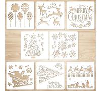 Christmas 8pcs Stencils Reusable Christmas Tree Snowflake Templates for Crafts and Painting on Windows Glass DIY Home Decor