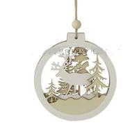 Christmas A Pair of Beautiful Wooden Hanging Xmas Tree Decorations Tree Reindeer Woodland