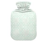 Christmas Abstract Shapes Embroidery on Mint Green Hot-Water Bottle with Soft Cover, 1L Warm Compress for Neck Shoulder Warmer