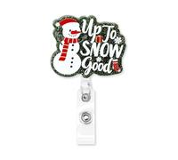 Christmas Acrylic Badge Reel Retractable,Xmas Snowman Badge Holder with Alligator Clip,Winter Acrylic Badge Holder Glitter Badge Holder for Nurse Student Children Teacher Doctor Office Worker