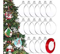 Christmas Acrylic Baubles Blanks, 18 Pcs 3 Inch/7.5 cm Clear Round Acrylic Hanging Christmas Tree Decoration Ornament Bauble DIY Blank with Red Ribbon