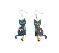 Christmas Acrylic Black Cat Earrings Cute Kawaii Kitten Earrings Funny Christmas Animal Earrings Holiday Christmas Jewelry Gift, Acrylic, No Gemstone