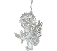 Christmas Acrylic Pendant Ornaments Set With Transparent Crystal-Like Finish, Silver Holiday Decorations Featuring Stars Angels Bows And Dancing Figures For Festive Tree Display(C)
