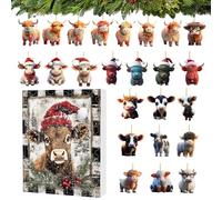 Christmas Ad-vent Calendar 26x18x2.5cm - Festive A-dvent Calendar For Families, Highland Cow Design With 24 Day Countdown, Creates Ma-gical Christmas Memories, Ideal For Home Holiday Decorations