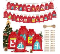 Christmas Advent Bags,Reusable 24 Days Christmas Countdown Bags - Empty Drawstring Bags & Numbers | For Adults Family Friends Candy Chocolate Toys Birthday