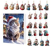 Christmas Advent Calendar 2024 for Kids, Christmas Countdown Blind Box with 24PCS Cat Baubles for Christmas Tree Decorations (Colorful A)