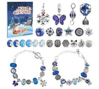 Christmas Advent Calendar 2025, 24 Days Christmas Countdown Calendar with 2 Bracelets and 22 Blue Dreamy Charm Beads, Unique Cute Cartoon Blind Box for DIY Bracelets Jewelry Making Kit Gift