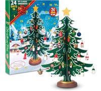 Christmas Advent Calendar 2025, 24 Days Countdown Advent Calendar with 30Pcs Santa Snowman Ornaments,12" Desktop Wooden Christmas Tree Xmas Party Supplies (Christmas Tree Advent Calendar 2025)