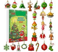 Christmas Advent Calendar 2025 Green Monsters Christmas Countdown Calendar 24PC 2D Acrylic Cute Cartoon Elf Figures Doll Xmas Vacation Stuffer Gifts Idea