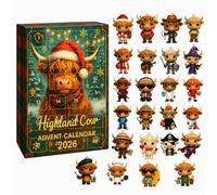 Christmas Advent Calendar 2026, 24-Day Countdown with 24 Ornaments (Highland Cow)