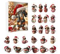 Christmas Advent Calendar 24-Day Dog Pendant Mystery Christmas Countdown Calendar with Cute Arcrylic Dachshund in Cup Ornament Hangable Surprise for Pet Lovers, Style-4 Advent 2025