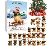 Christmas Advent Calendar - 2D Acrylic Reusable - Countdown Calendar with Pug Themed Pendants for Lovers Friends
