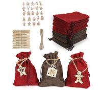 Christmas Advent Calendar Bag 24 Days Hanging Countdown Candy Gift Pouch With Wooden Number Tag Clips Rope For Tree Party Christmas Candy Bag