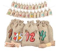 Christmas Advent Calendar Bags 2024, Empty Advent Calendar To Fill Yourself, 24 Days Reusable Burlap Christmas Drawstring Candy Bags, Make Your Own Advent Calendar For Snack Cookies Goodies
