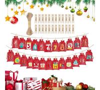 Christmas Advent Calendar Bags - 24 Days Christmas Decorations Reusable - Empty Drawstring Bags & Numbers | For Adults Family Friends Candy Chocolate Toys Birthday