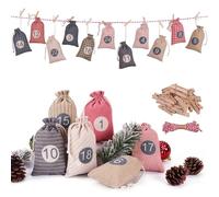 Christmas Advent Calendar Bags, 24 Days Countdown Calendar Burlap bags Hanging Advent Calendar Gift Favors for Xmas Decorations, Reusable Fabric Bags With Drawstring Closure(retro country style)