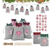 Christmas Advent Calendar Bags, 24pcs Empty Advent Calendar to Fill Yourself, DIY Countdown Calendars with Drawstring Wooden Clips, Xmas Gift Bags for Candy Chocolate Christmas Tree Decoration