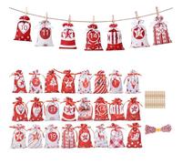 Christmas Advent Calendar Bags Set, 24 Days Countdown Calendar Gift Bags, 2024 Advent Calendar Bag to Fill Yourself, Christmas Countdown Calendar Hanging Bag Set for Christmas Decoration (Red)