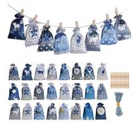 Christmas Advent Calendar Bags Set, 24 Days Countdown Calendar Gift Bags, 2025 Advent Calendar Bag to Fill Yourself, Christmas Countdown Calendar Hanging Bag Set for Christmas Decoration (Blue)