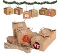 Christmas Advent Calendar Boxes, Empty Advent Calendar Boxes to Fill Yourself, DIY Advent Calendar Kit with Stickers and String, Christmas Countdown Boxes to Fill for Kids and Adults