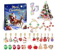 Christmas Advent Calendar Bracelets 2025 for Girls, 24 Days DIY Jewelry Making Kit with 22 Charm Beads, 2 Bracelets&Tabletop Christmas Tree, Xmas Countdown Gift for Kids Teens Women (B with Lights)