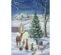 Christmas Advent Calendar Card Traditional Snowy Landscape - A5 Vintage Style