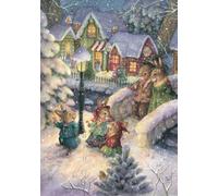 Christmas Advent Calendar Card Traditional Snowy Rabbits - A5 Vintage Style